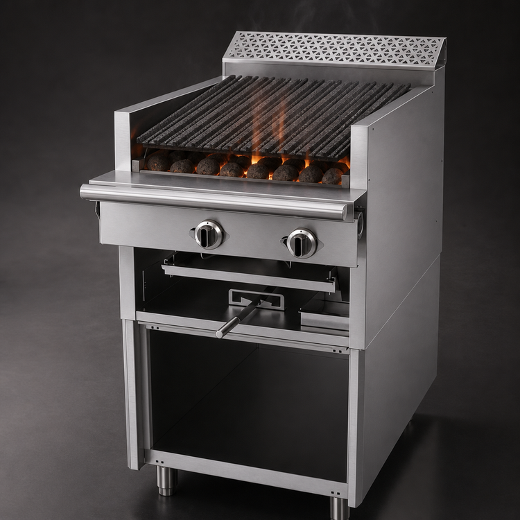 Product image #3 for Garland Cuisine Series Heavy Duty 24-Inch Gas Range-Match Char-Broiler with Briquettes, Adjustable Grates, and Storage Base