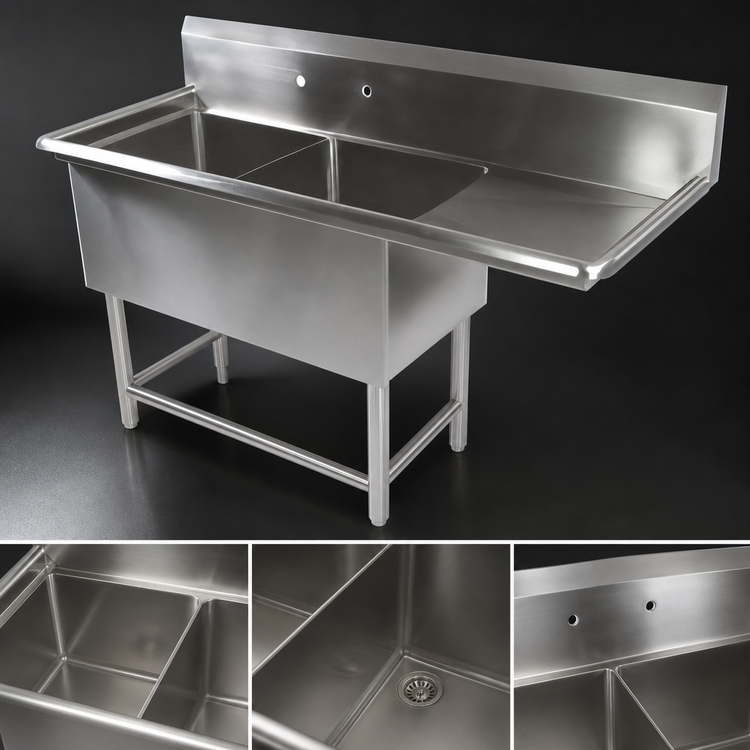 Product image #3 for John Boos Pro-Bowl 2-Compartment Sink with Right Drainboard, 16-Gauge Stainless Steel, 76-3/16-Inch