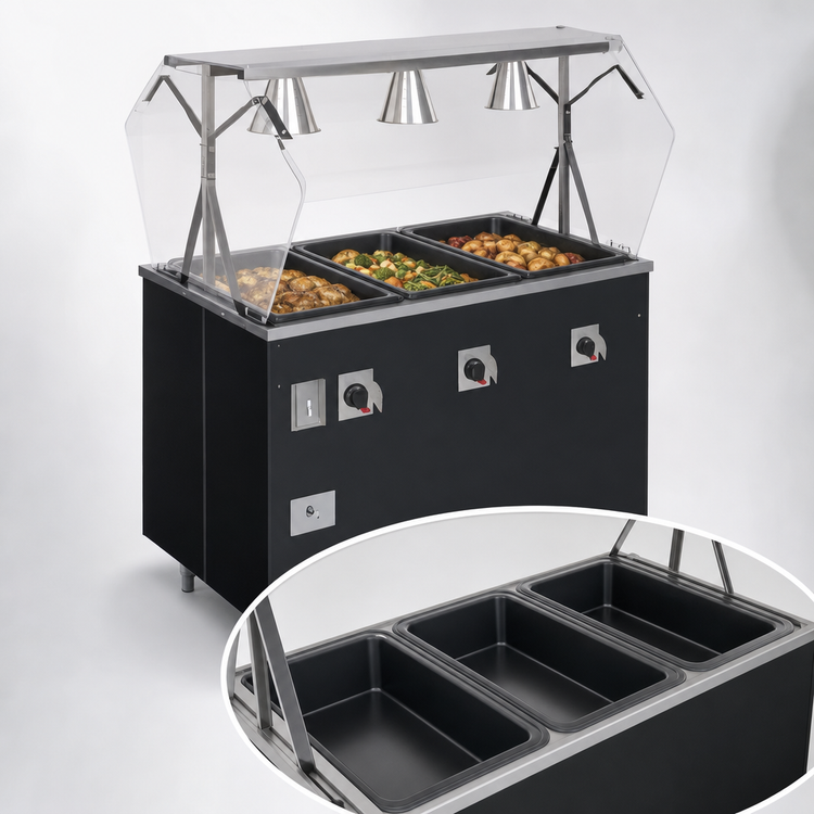 Product image #3 for Vollrath 2-Series Affordable Portable Deluxe 4-Well Mobile Hot Food Station with Buffet-Style Breath Guard