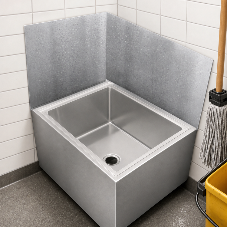Product image #3 for John Boos Rear Mop Sink Wall Guard, 28 x 20 Inch Bowl Size, Stainless Steel