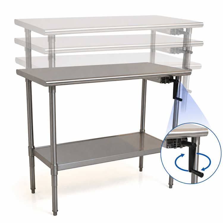 Product image #3 for Eagle Group AdjusTable ADA/Ergonomic Height Adjustable Stainless Steel Work Table with Undershelf, 48" W x 30" D