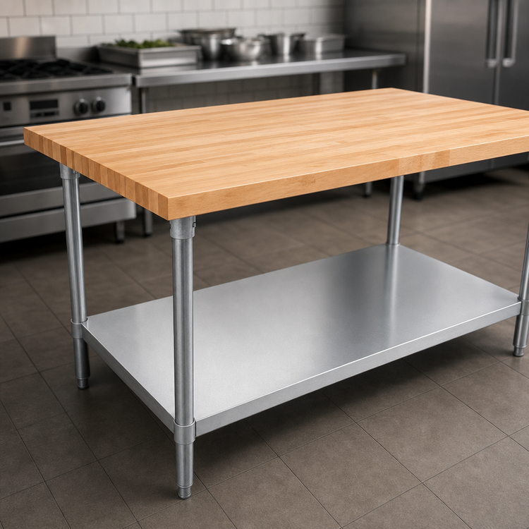 Product image #3 for John Boos 60-Inch x 30-Inch Northern Hard Rock Maple Wood Top Work Table with Adjustable Undershelf and Galvanized Legs