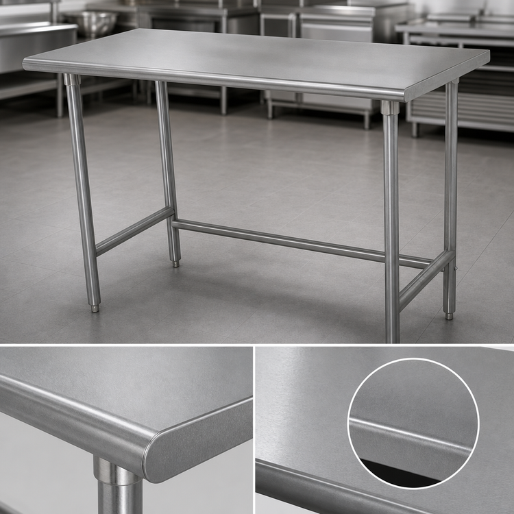 Product image #3 for Advance Tabco 120" x 36" 16-Gauge 304 Stainless Steel Work Table with Open Base and Crossrails