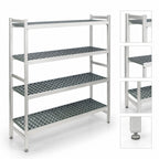 Thumbnail image #3 for Fermod Fermostock 4R52B66 4-Tier Stationary Perforated Polymer Shelving Unit, 52"W x 18"D x 66"H, Gray, Anodized Aluminum