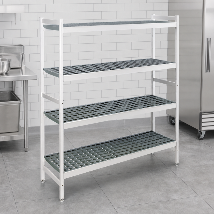 Product image #3 for Fermostock 4-Tier Starter Shelving Unit with Removable Polymer Inserts, 68W x 22D x 71H, Stationary, Gray