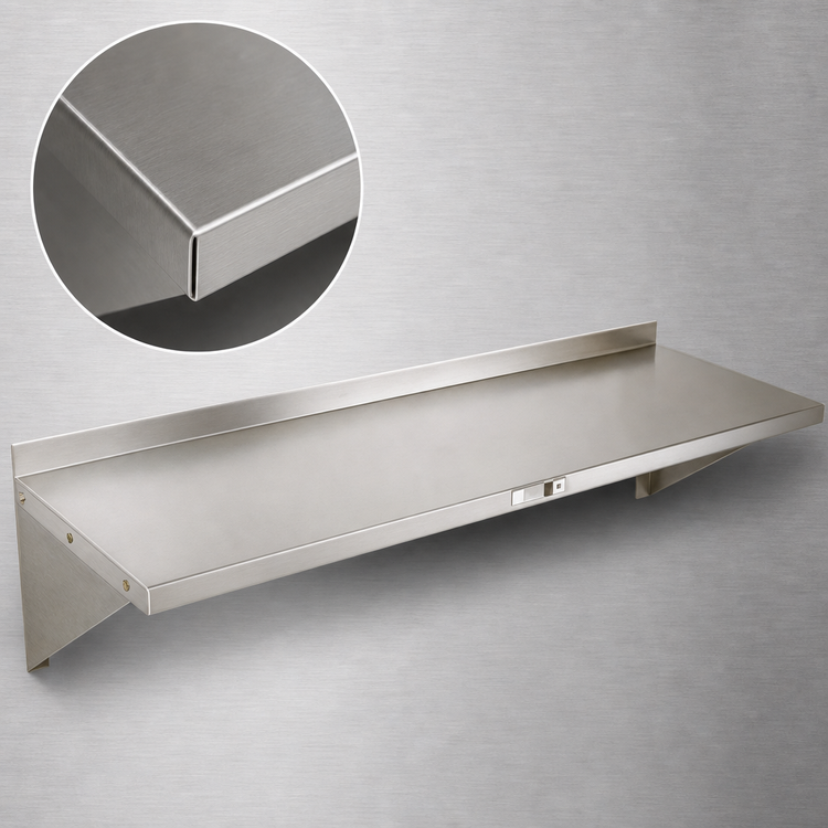 Product image #3 for John Boos Stallion Wall-Mounted Stainless Steel Shelf, 60" W x 12" D, Safety Edge Front
