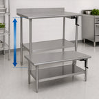 Thumbnail image #3 for Eagle Group AdjusTable T3060SEB-BS-HA Height-Adjustable Stainless Steel Work Table, 60 x 30 Inches, 32-40 Inch Height, 4-Inch Backsplash