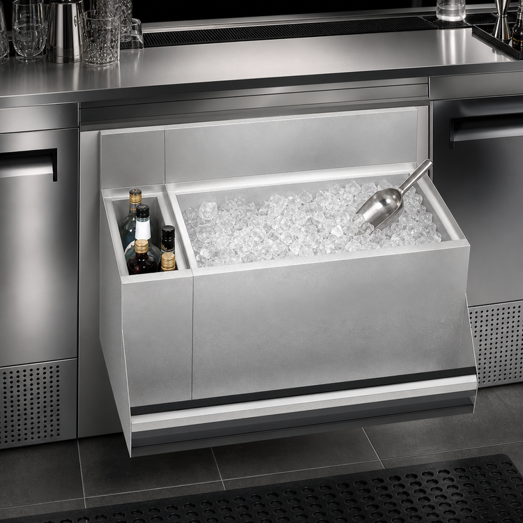 Product image #3 for Krowne Royal Series 30-Inch Underbar Combination Ice Bin with Left Bottle Well and Right Ice Bin