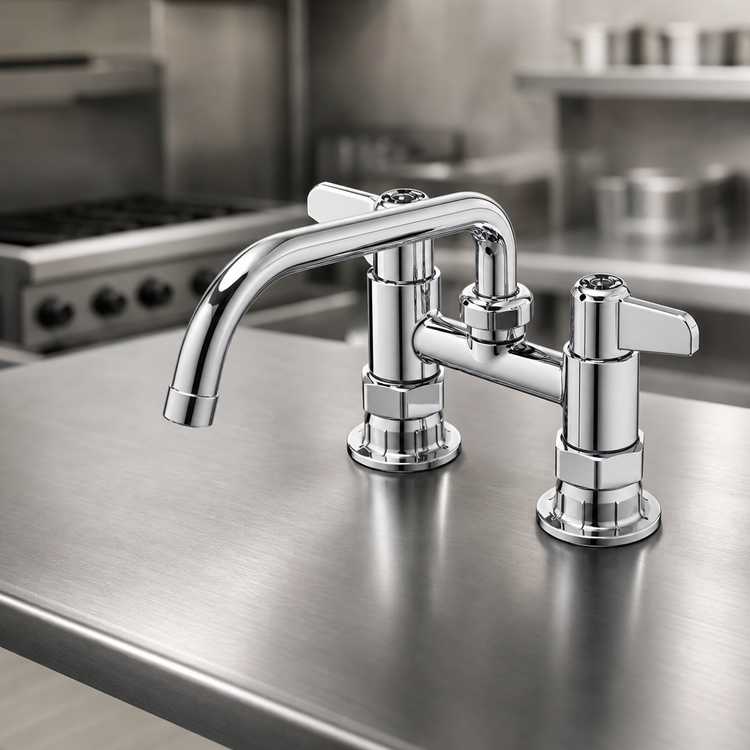 Product image #3 for T&S Brass equip 4-Inch Center Deck Mount Mixing Faucet with 8-Inch Swing Nozzle and Lever Handles