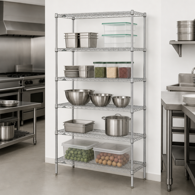 Product image #3 for Metro Super Erecta Brite Stationary Starter Wire Shelving Unit, 60"W x 18"D x 74"H, 5 Shelves