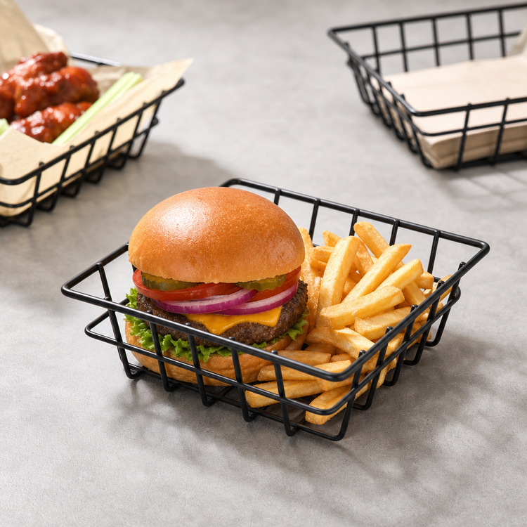 Product image #3 for American Metalcraft Square Black Iron Wire Grid Serving Basket, 6 x 6 x 2 Inches