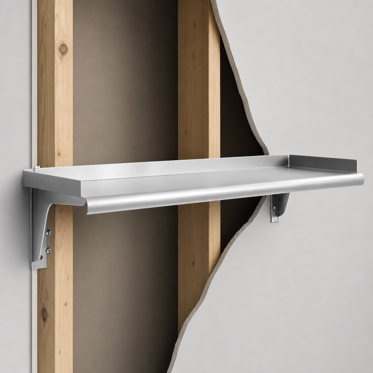 Product image #3 for Eagle Group Snap-n-Slide 36 x 15 Wall-Mounted Stainless Steel Shelf with V Marine Front Edge