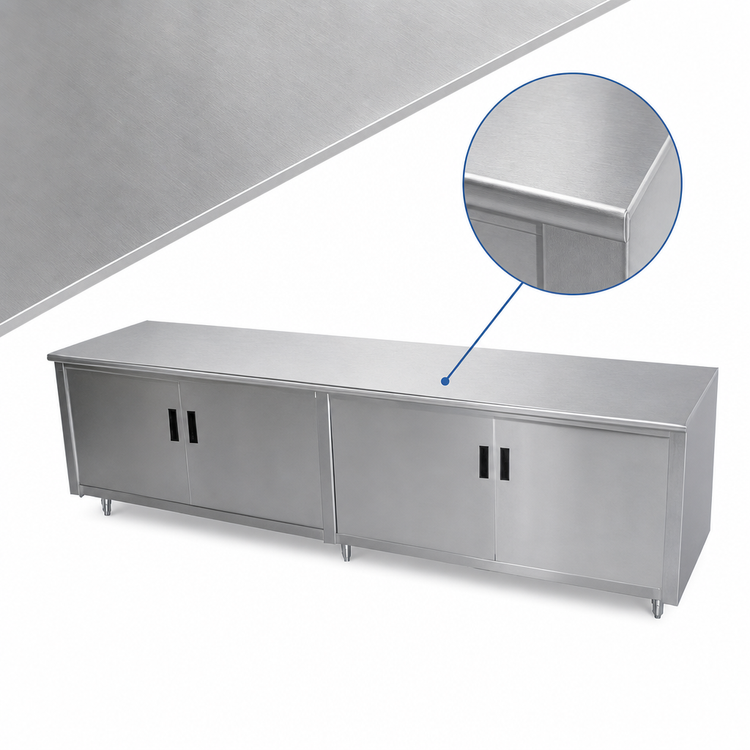 Product image #3 for Advance Tabco Enclosed Work Table with Cabinet Base, Mid-Shelf and Hinged Doors, 72 x 36 Inch, 14 Gauge 304 Stainless Steel Top