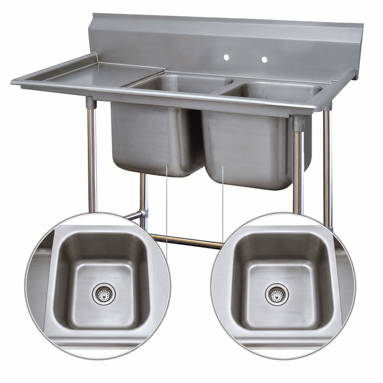 Product image #3 for Advance Tabco Regaline 2-Compartment Floor Model Sink with Left-Hand 36-Inch Drainboard, 24 x 24 x 14-Inch Bowls
