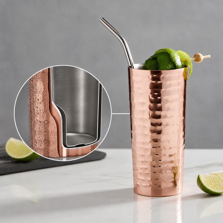 Product image #3 for American Metalcraft Hammered Double-Wall Stainless Steel Collins Glass, 14 oz., Copper