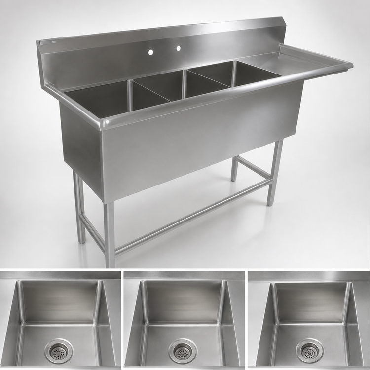Product image #3 for John Boos Pro-Bowl 3-Compartment Sink with 24-Inch Right Drainboard and 18 x 18 x 12-Inch Bowls