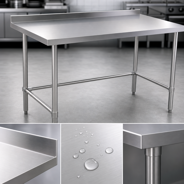 Product image #3 for Klinger's Trading 48 Inch x 18 Inch Stainless Steel Work Table with Open Base and 2 Inch Rear Up-Turn