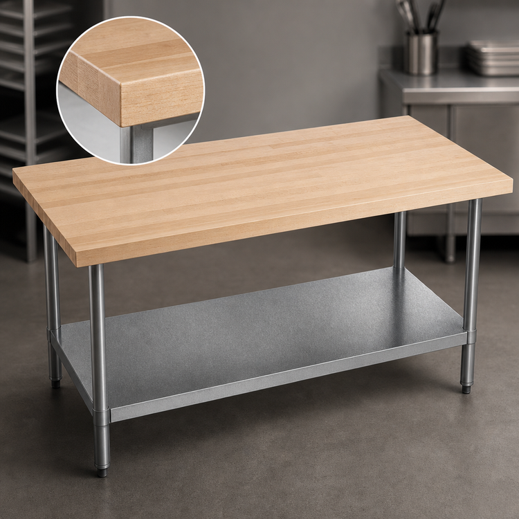 Product image #3 for 48 Inch x 36 Inch Maple Top Work Table with Galvanized Base and Adjustable Undershelf