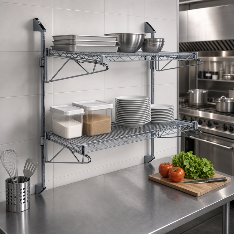 Product image #3 for Quantum Cantilever Double Shelf Post Wall-Mount Shelving Unit, 36 x 18 Inch Shelves, Gray Epoxy Finish