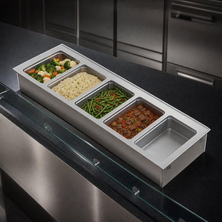 Product image #3 for Vollrath 4-Pan Short-Sided Drop-In Hot Well with Infinite Controls and Manifold Drain, 208-240V