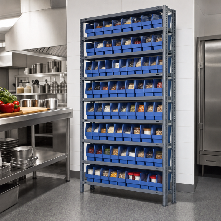 Product image #3 for Quantum Heavy-Duty Stationary Wire Shelving Unit with 10 Shelves and 72 Included Bins, 36"W x 12"D x 75"H