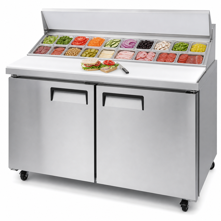 Product image #3 for Atosa Two-Section Mega Top Sandwich/Salad Prep Table Refrigerator, 24-Pan, 60-1/5-Inch Wide