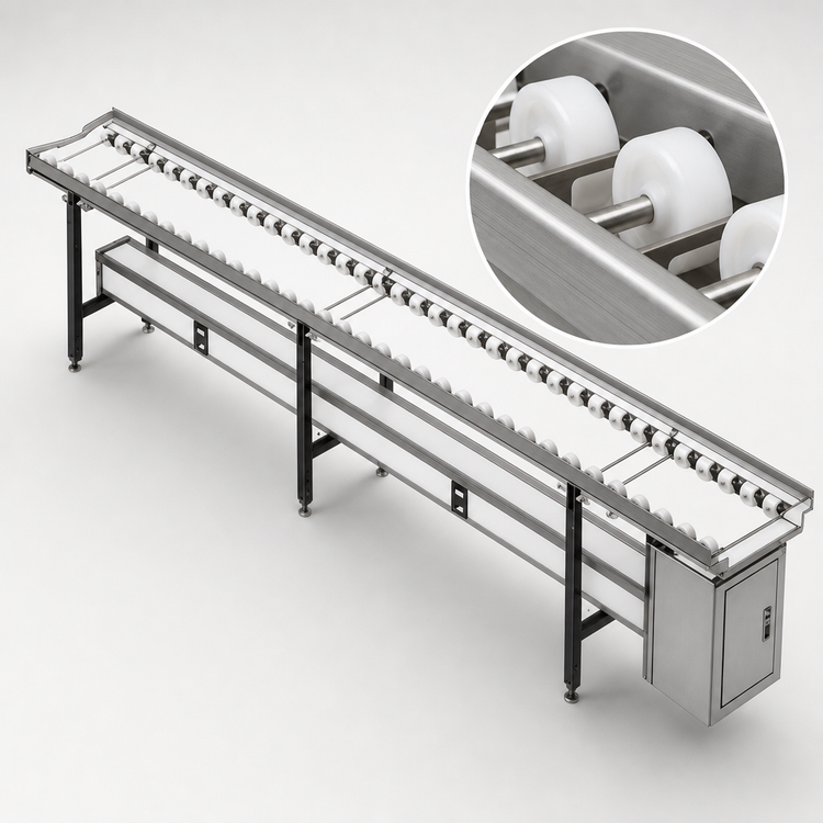 Product image #3 for Dinex DXIESSW16 16-Foot Tray Make-Up Skate Wheel Conveyor