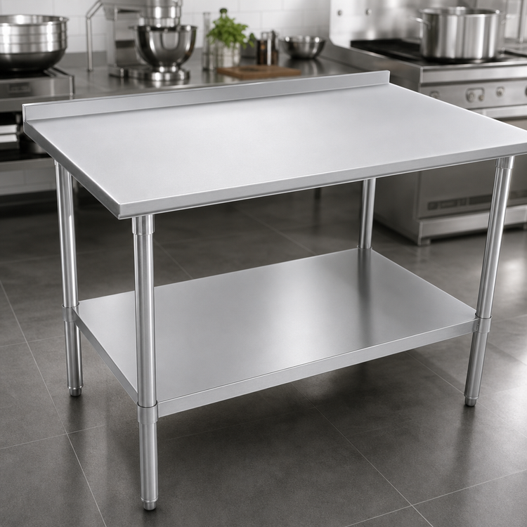 Product image #3 for John Boos Stallion 60 x 36 Inch 16-Gauge 300 Series Stainless Steel Work Table with 1-1/2 Inch Rear Up-Turn