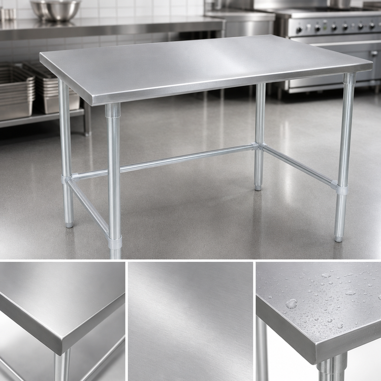 Product image #3 for John Boos Stallion 120-Inch x 24-Inch 16-Gauge 300 Series Stainless Steel Flat Top Work Table with Safety Edge and Galvanized Base