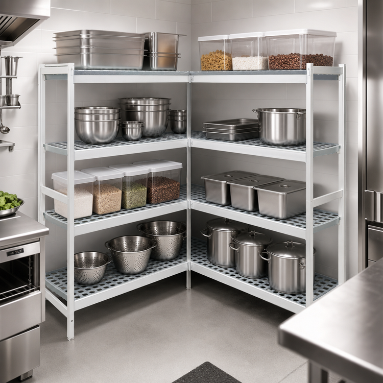 Product image #3 for Fermostock 4-Tier Corner Expansion Polymer Shelving Kit, 52W x 14D x 83H