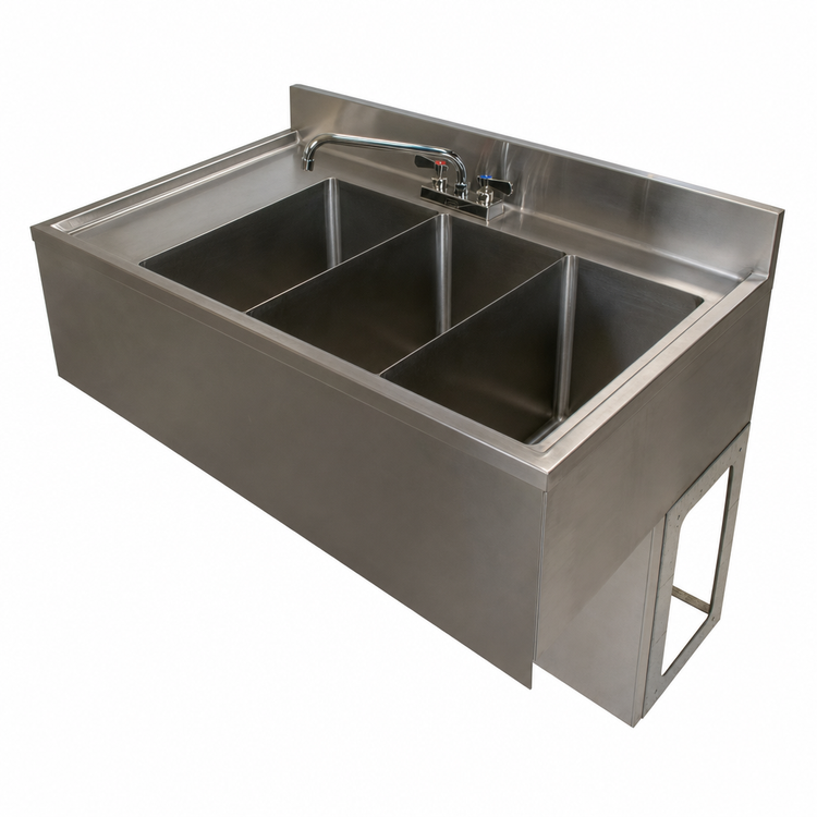 Product image #4 for BK Resources 84-Inch Four-Compartment Stainless Steel Underbar Sink with Dual Drainboards and Faucets