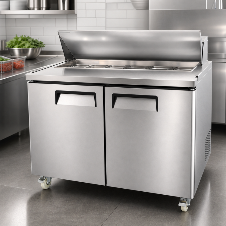 Product image #3 for Atosa 36-5/16-Inch Two-Section Sandwich/Salad Prep Table Refrigerator with Solid Doors