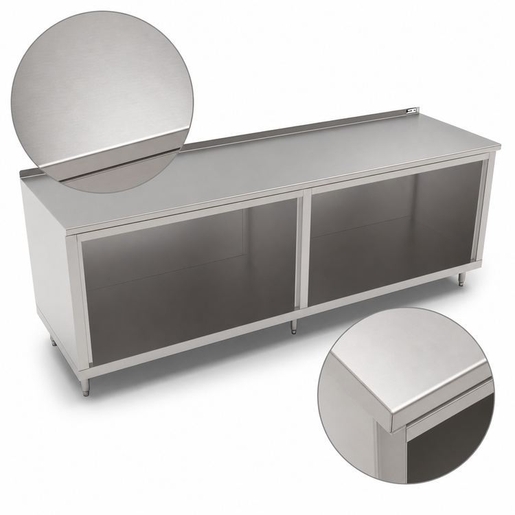 Product image #3 for John Boos 96 Inch x 30 Inch Open Front Stainless Steel Cabinet Base Work Table with 1-1/2 Inch Rear Up-Turn