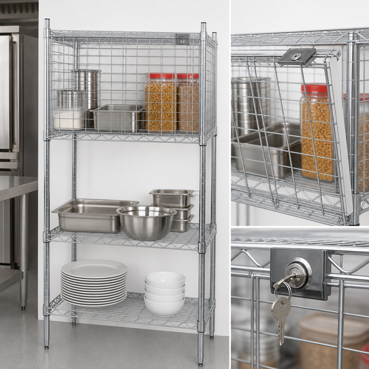 Product image #3 for Eagle Group 48 x 21 Inch Chrome Flip-Up Door Security Enclosure Kit for Wire Shelving