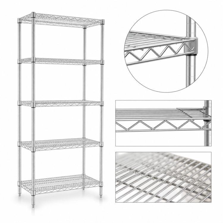 Product image #3 for Eagle Group 5-Tier Starter Wire Shelving Unit, 30" W x 21" D x 86" H, Stainless Steel Finish
