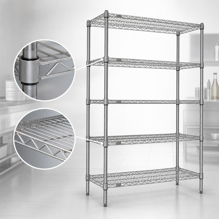 Product image #3 for Eagle Redi-Pak 5-Tier Wire Shelving Unit, 48"W x 18"D x 74"H, Stationary, Pewter Gray Epoxy