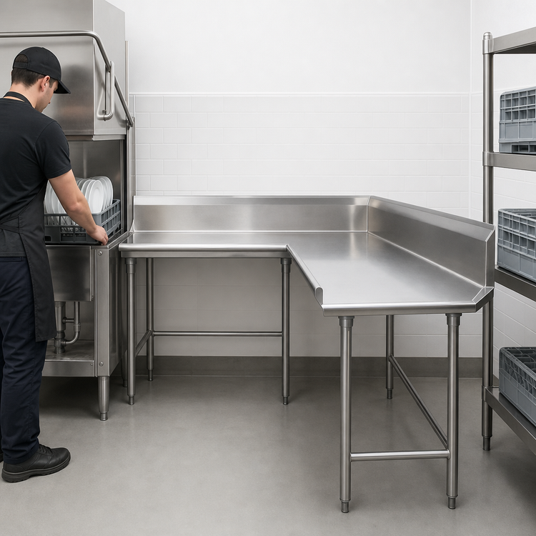Product image #3 for Advance Tabco Korner Clean Right-Hand L-Shaped Corner Dishtable, 83-Inch, 14-Gauge 304 Stainless Steel