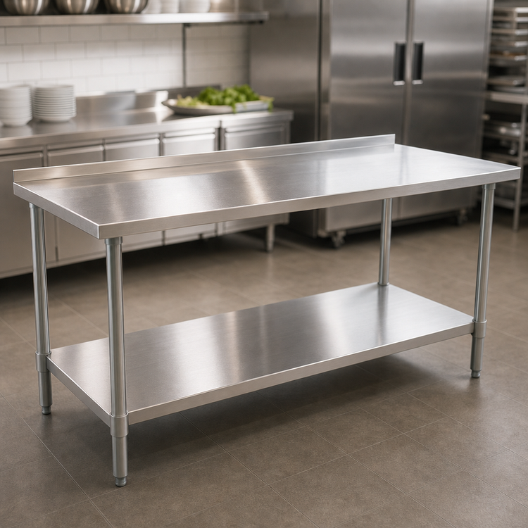 Product image #3 for Eagle Group Budget Series 84-Inch W x 36-Inch D 430 Stainless Steel Work Table with Rear Upturn and Adjustable Undershelf