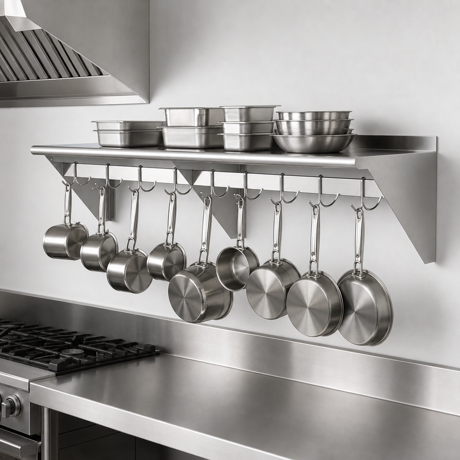Wall-Mounted Overshelf With Pot Rack