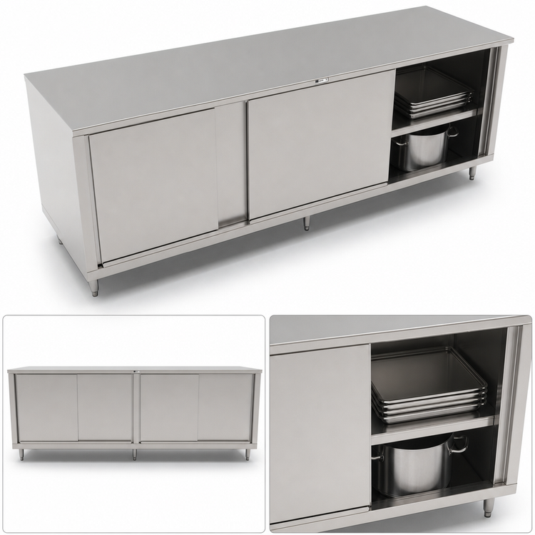 Product image #3 for John Boos Enclosed Stainless Steel Work Table with Sliding Doors, 120 x 30 Inch, 16-Gauge Top