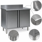 Thumbnail image #3 for Eagle Group Spec-Master CBH30120SE-BS 120 x 30-Inch Stainless Steel Enclosed Worktable with 14-Gauge Top, 4 Doors and 4-1/2-Inch Backsplash