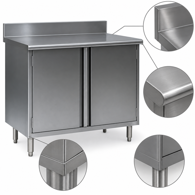 Product image #3 for Spec-Master Stainless Steel Cabinet Base Enclosed Work Table with Hinged Doors and 4-1/2-Inch Backsplash, 120 x 30 Inches