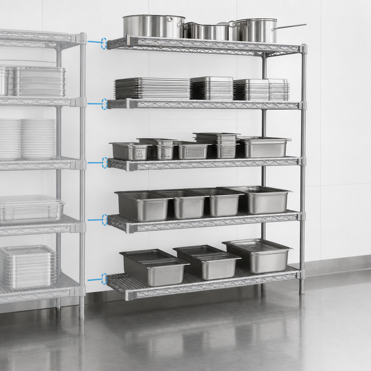 Product image #3 for Eagle Group 5-Tier Add-On Wire Shelving Unit with QuadTruss® Shelves, 48W x 21D x 86H, Stainless Steel Finish