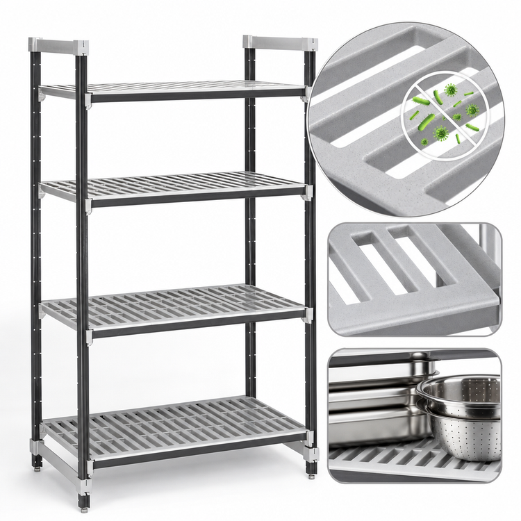 Product image #3 for Cambro Camshelving Elements XTRA 4-Shelf Vented Stationary Starter Unit, 18 x 24 x 84 Inches, Speckled Gray