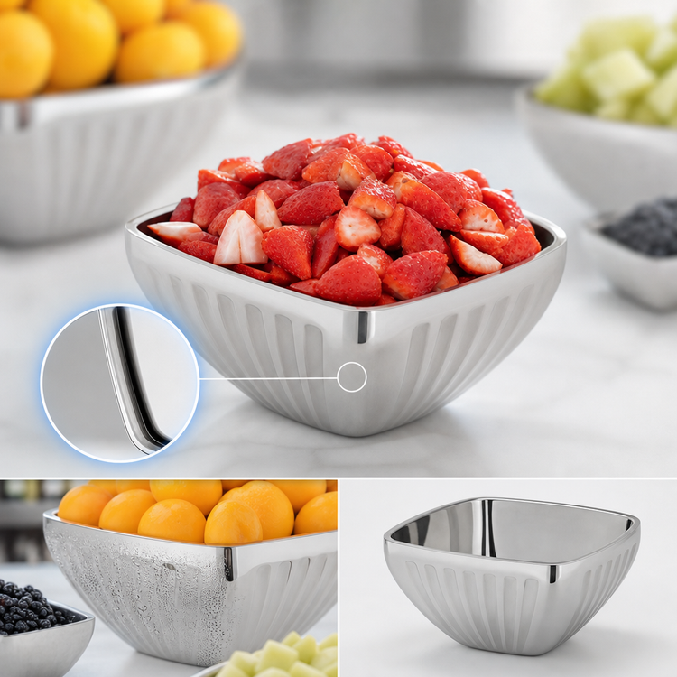 Product image #3 for Vollrath 5-1/2 Inch Square Double-Wall Insulated Stainless Steel Serving Bowl, 3/4 Quart