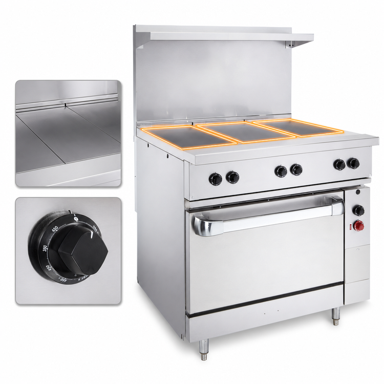 Product image #4 for Vulcan 36-Inch Electric Restaurant Range with 3 Hot Tops and Standard Oversized Oven, 480V