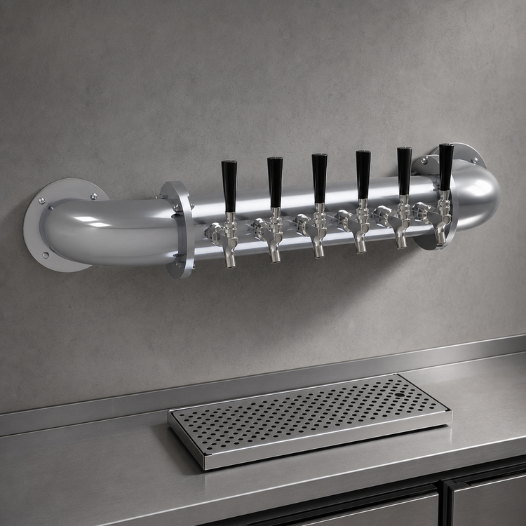 Product image #3 for Glastender Pipe Wall Draft Dispensing Tower, Wall Mounted, 6 Faucets, Air-Cooled, Stainless Steel
