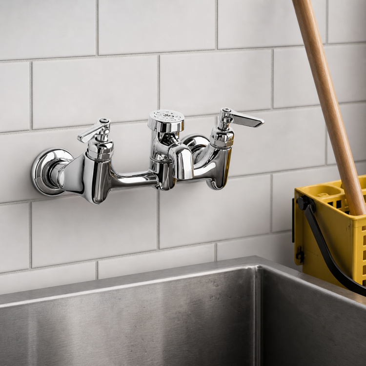 Product image #3 for T&S Brass Wall-Mounted Service Sink Faucet with Vacuum Breaker Nozzle and Pail Hook, 8-Inch Centers