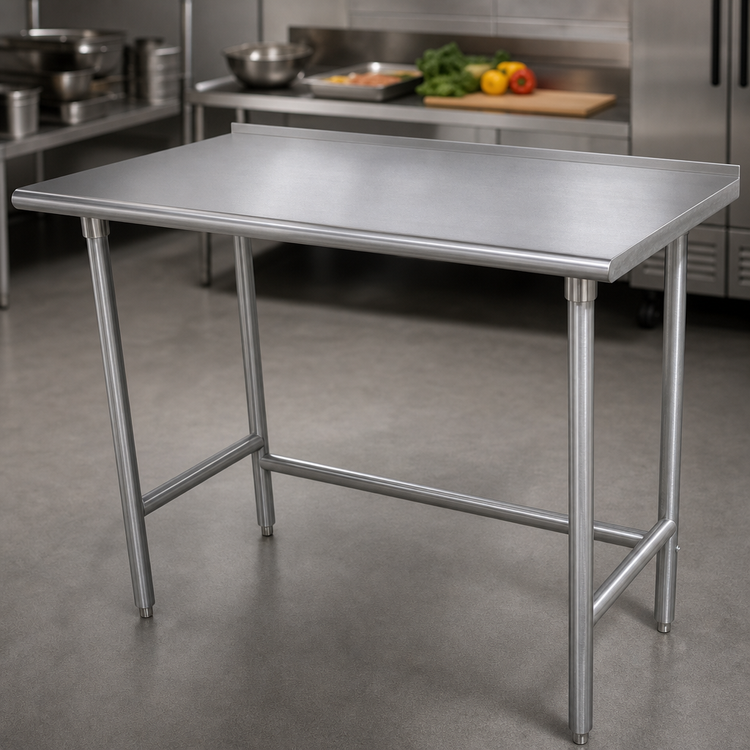 Product image #3 for Advance Tabco 84-Inch x 30-Inch 16-Gauge 304 Stainless Steel Work Table with 1-1/2-Inch Rear Up-Turn and Galvanized Open Base