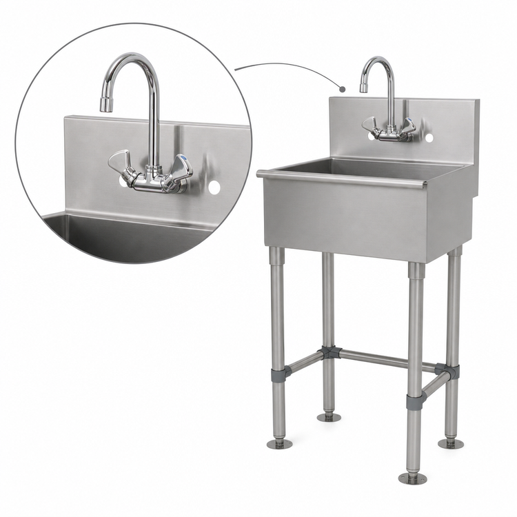Product image #3 for Advance Tabco Freestanding Multiwash Hand Wash Sink with Faucet, 23-Inch Wide, 304 Stainless Steel